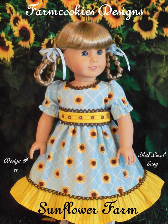 PRINTED Sewing Pattern / Farmcookies 18 Inch Doll Clothes Pattern fits American Girl Kirsten, Marie Grace, Cecile or Addy/ Sunflower Farm