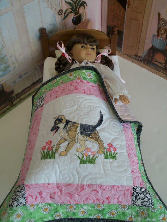 Farmcookies Embroidered Keepsake Puppy Love Heirloom Quilt for 18" American Girl Doll / Like American Girl Doll Clothes and Bedding