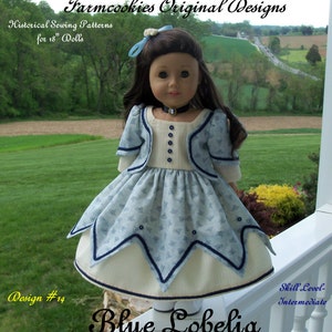 PDF Sewing Pattern Fits American Girl® Doll / Historical Blue Lobelia Gown/  Sewing Pattern for 18&quot; Dolls