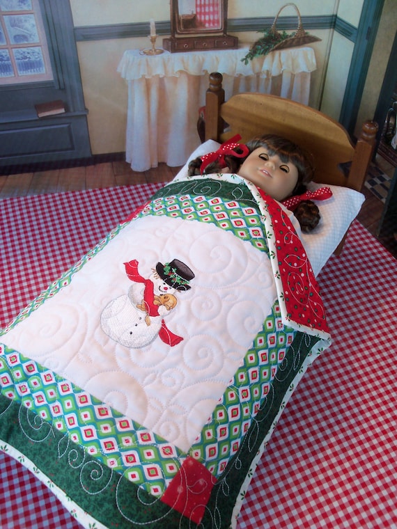 SALE! Farmcookies Embroidered Keepsake Snowman Heirloom Quilt for 18" American Girl Doll / Like American Girl Doll Clothes and Bedding