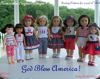 2 Sizes! PRINTED SEWING PATTERN for Doll Clothes - God Bless America! / Sewing Pattern Fits both 18&quot; American Girl®  and 14&quot; Wellie Wishers®