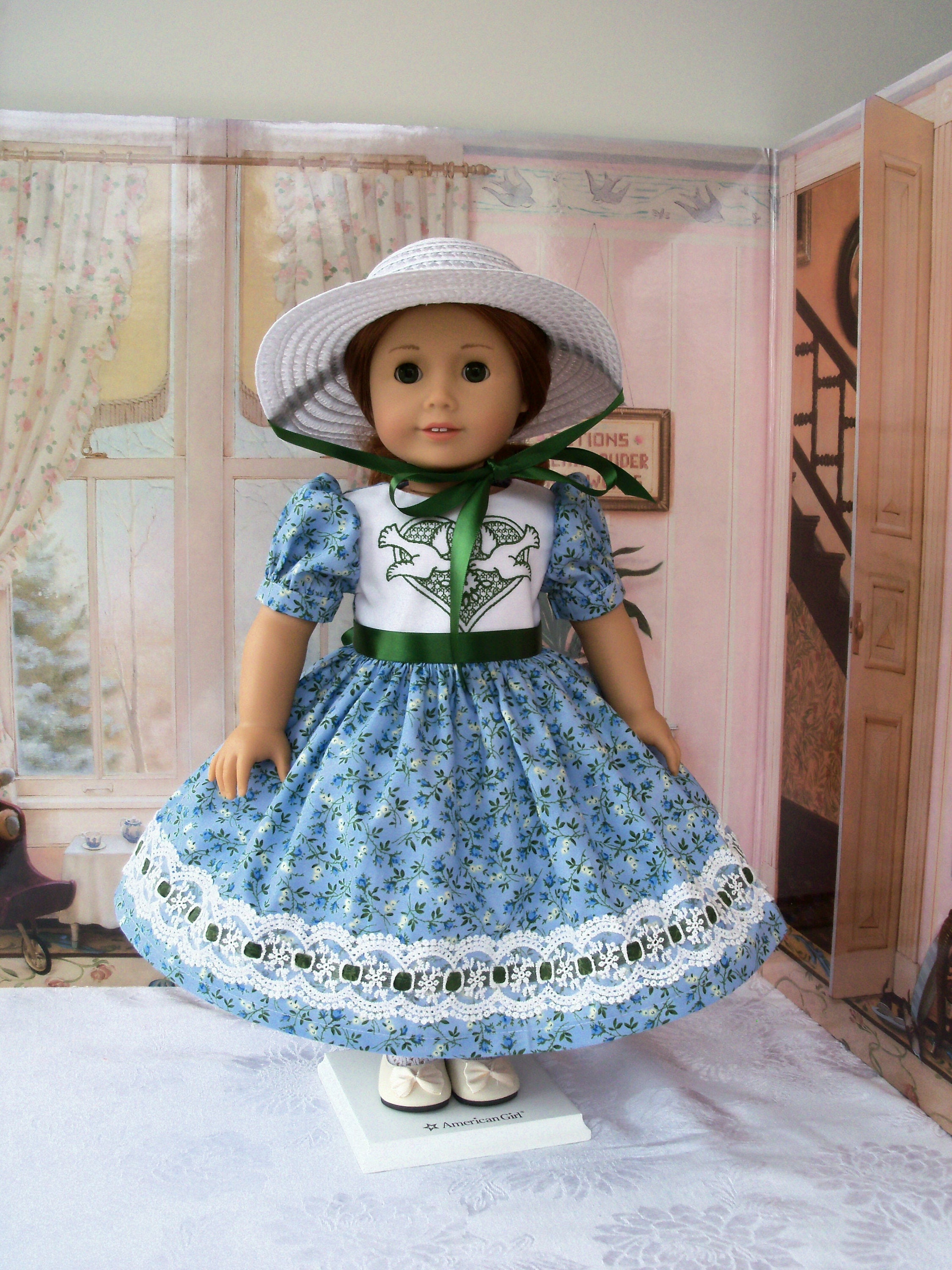 American Girl Cecile/'s Beautiful Blue Satin Dress Marie Grace,Kirsten New