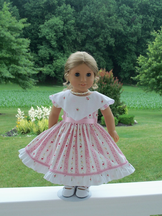 Like American Girl Doll Clothes / Mid 1800's Summer Gown, Pantalettes and Necklace for 18 " Dolls / 18 Inch Doll Clothes