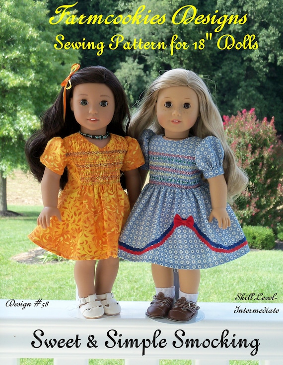 18" American Girl Size Printed Sewing Pattern: SWEET and SIMPLE SMOCKING /Pattern Fits American Girl ® or Other 18" Dolls