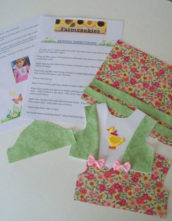 18" Size /COMPLETE SEWING KIT for 18 Inch Doll Clothes / Farmcookies Embroidered Spring Dress Kit / Fits Like American Girl Doll Clothes