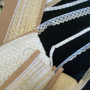 Doll Clothes Lace / White and Gold Metallic Lace for Holiday Doll Clothes / Sewing for 18" American Girl Doll Clothes