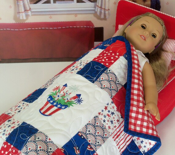 Farmcookies Embroidered Keepsake Americana Heirloom Quilt for 18" American Girl Doll / Like American Girl Doll Clothes and Bedding