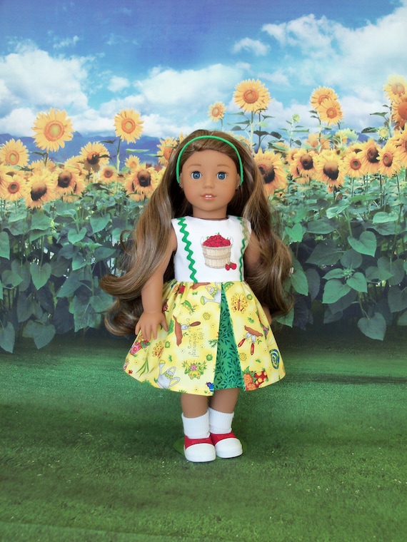 Fits Like American Girl Doll Clothes / Embroidered Summer Doll Dress w/ Faux Smocking Farmcookies / 18 Inch Doll Clothes For American Girl