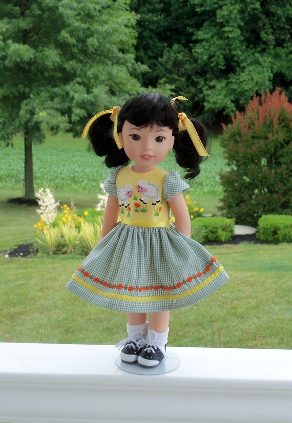 Like Wellie Wisher Doll Clothes/ Farmcookies Embroidered Dress and Saddle Shoes / 14 Inch Doll Clothes Fits Wellie Wishers, Glitter Girls