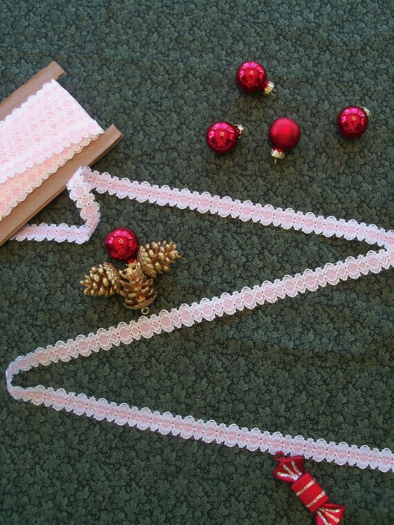 5 Yards 1/2" wide White and Pink Scalloped Lace for Doll Clothes / 18 Inch Doll Clothes Trims