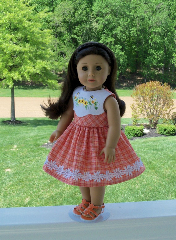 Like American Girl Doll Clothes / Farmcookies Embroidered Dress for 18" Dolls / 18 Inch Doll Clothes