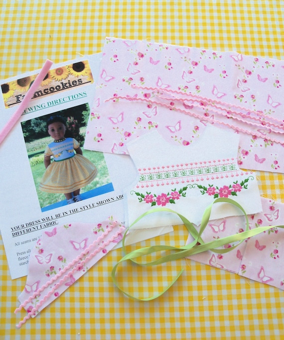 18" Size /COMPLETE SEWING KiT for 18 Inch Doll Clothes / Embroidered Dress Kit / Fits Like American Girl Doll Clothes