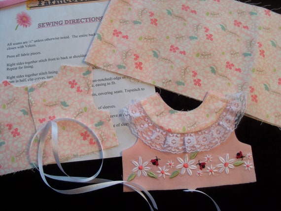 18" Size /COMPLETE SEWING KIT for 18 Inch Doll Clothes / Farmcookies Embroidered Spring Dress Kit / Fits Like American Girl Doll Clothes