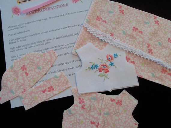 WELLIE WISHER Size /COMPLETE SEWiNG KiT for 14" Doll Clothes / Farmcookies Embroidered Easter Dress Kit for Wellie Wishers