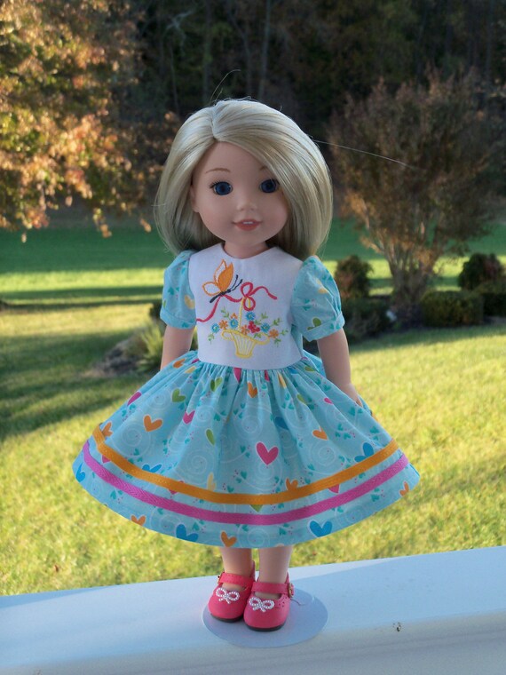 WELLIE WISHER SIZE /Fits Like American Girl Doll Clothes / Farmcookies 14 inch Wellie Wisher Doll Dress / 14 Inch Doll Clothes