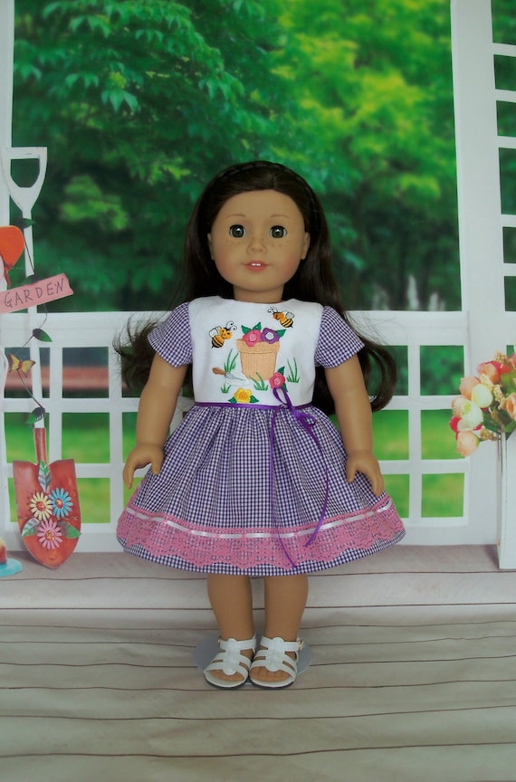 Fits Like American Girl Doll Clothes / Embroidered Spring Dress by Farmcookies / 18 Inch Doll Clothes For American Girl