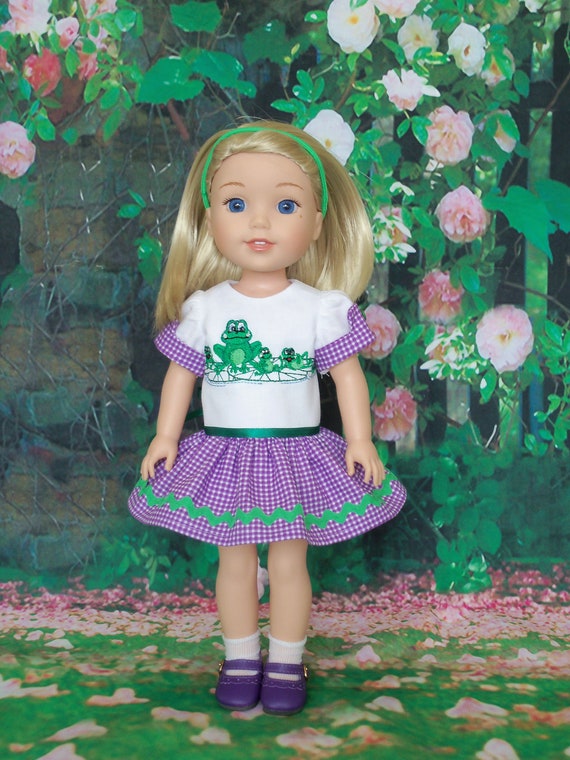 Like Wellie Wisher Doll Clothes/ Farmcookies Embroidered Easter Dress and Shoes / 14 Inch Doll Clothes Fits Wellie Wishers, Glitter Girls
