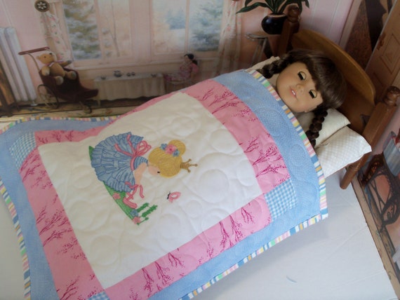 Farmcookies Embroidered Keepsake Heirloom Ballerina Quilt for 18" American Girl Doll / Like American Girl Doll Clothes and Bedding