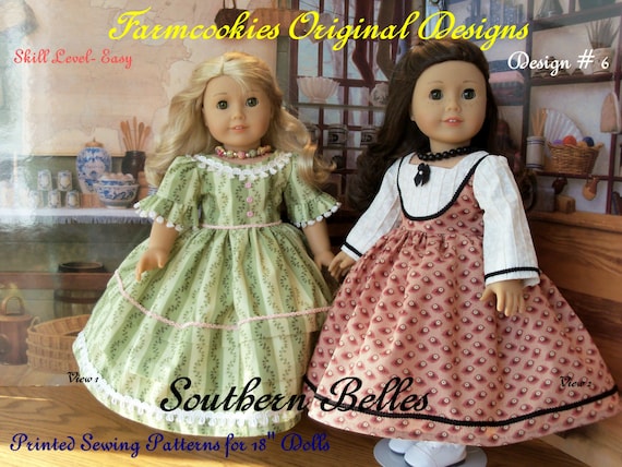 PRINTED SEWING PATTERN for 18 Inch Doll Clothes - Southern Belles by Farmcookies/ Fits Like American Girl Doll Clothes