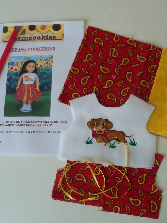 18" Size /COMPLETE SEWING KIT for 18 Inch Doll Clothes / Farmcookies Embroidered Dress Kit / Fits Like American Girl Doll Clothes