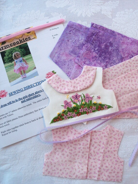 18" Size /COMPLETE SEWING KIT for 18 Inch Doll Clothes / Farmcookies Embroidered Swan Lake Dress Kit / Fits Like American Girl Doll Clothes