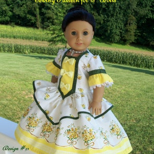 PDF Doll Clothes Sewing Pattern / COLONIAL ROSE Gown & Crinoline Fits 18&quot; Dolls Like American Girl ®