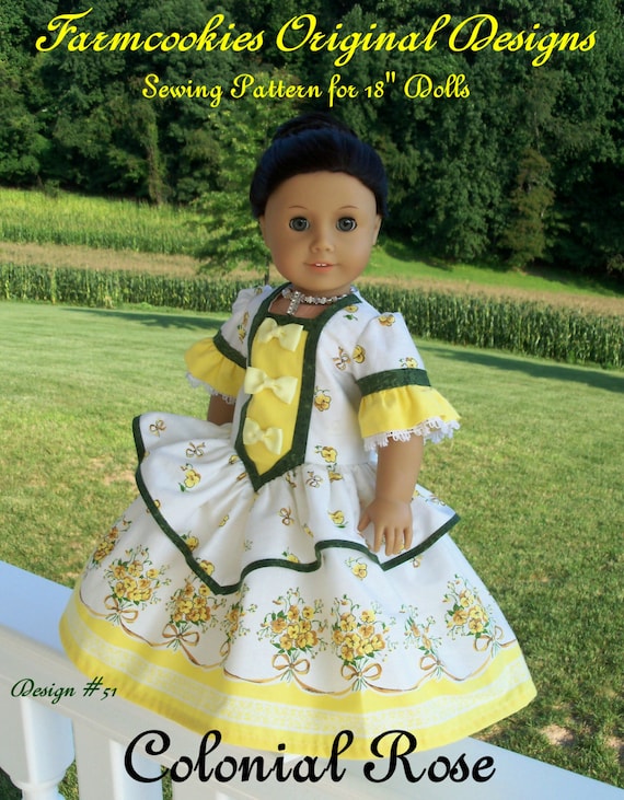 PDF Doll Clothes Sewing Pattern / COLONIAL ROSE Gown & Crinoline Fits 18" Dolls Like American Girl ®