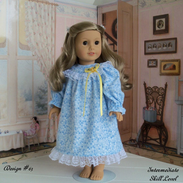 PDF SEWING PATTERN / Sweet Dreams & Kisses Nightgown / 18 Inch Doll Clothes Pattern / Fits Like American Girl Doll Clothes