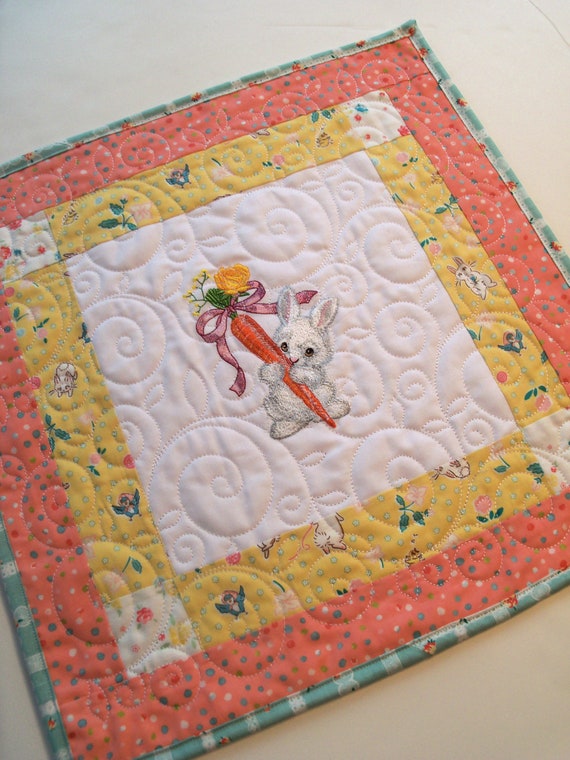 Farmcookies Embroidered Keepsake Bunny Heirloom Quilt for 18" American Girl Doll / Like American Girl Doll Clothes and Bedding