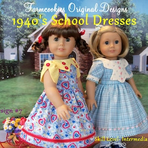 PDF SEWING PATTERN / 1940&#39;s School Dresses by Farmcookies / Fits Like 18 Inch American Girl® Doll Clothes / Doll Clothes Pattern