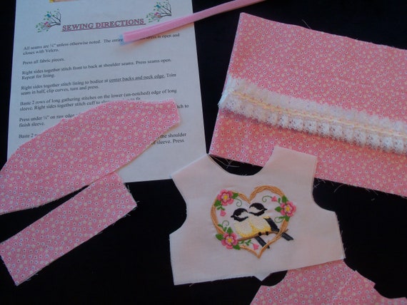 18" Size /COMPLETE SEWING KIT for 18 Inch Doll Clothes / Farmcookies Embroidered Spring Dress Kit / Fits Like American Girl Doll Clothes