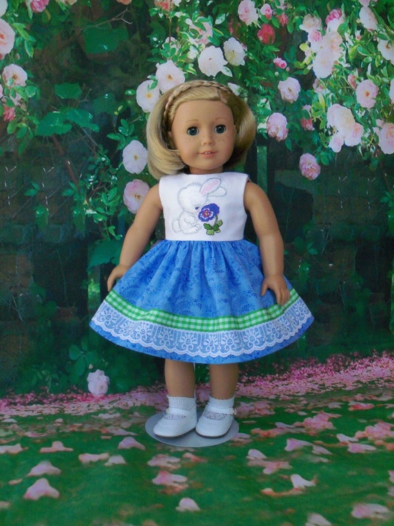 Fits Like American Girl Doll Clothes / Embroidered Spring Bunny Dress by Farmcookies /18 Inch Doll Clothes For American Girl
