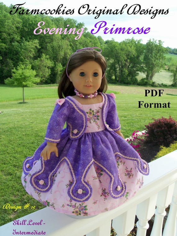 PDF Pattern / Evening Primrose Gown/ Sewing Pattern Fits American Girl or Other 18" Dolls