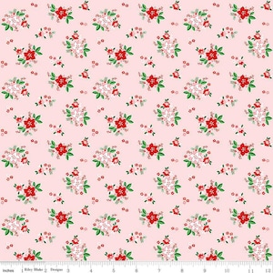 Half Yard Small Scale Doll Clothes FABRIC / Pixie Noel Poinsettias Pink / Item Number: C12113-Pink