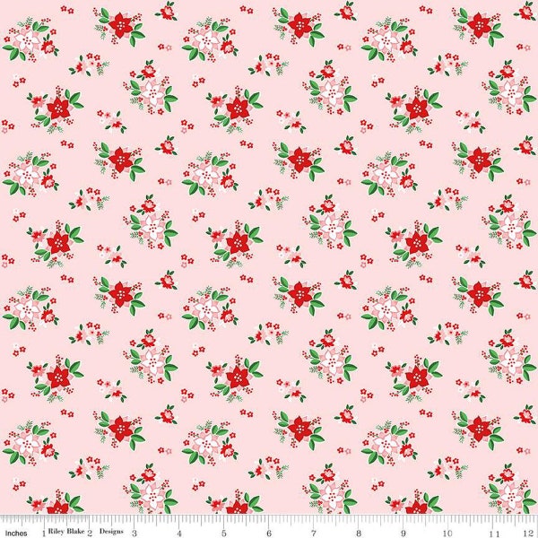 Half Yard Small Scale Doll Clothes FABRIC / Pixie Noel Poinsettias Pink / Item Number: C12113-Pink