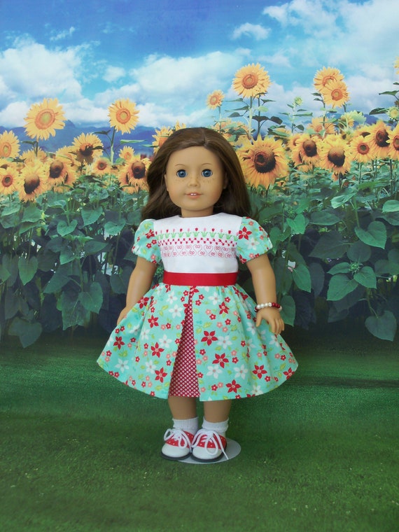 Fits Like American Girl Doll Clothes / Embroidered Spring Dress by Farmcookies / 18 Inch Doll Clothes For American Girl
