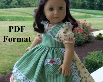 PDF Sewing Pattern fits American Girl Doll Marie Grace, Addy or Caroline: Mid-1800s Apron Gown/ Farmcookies Pattern for 18" Dolls