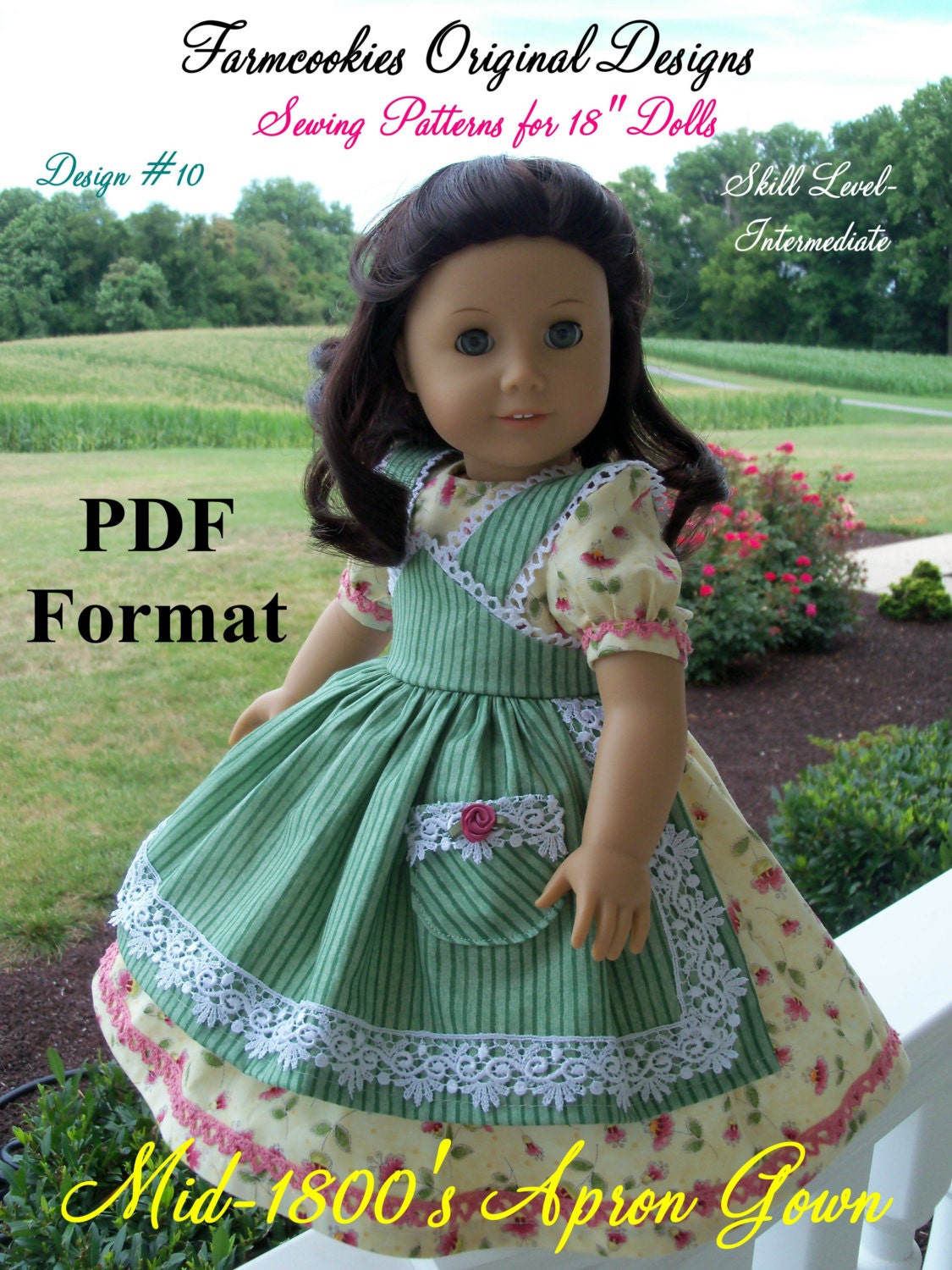 PDF Sewing Pattern Fits American Girl Doll Marie Grace, Addy or Caroline:  Mid-1800s Apron Gown/ Farmcookies Pattern for 18 Dolls 