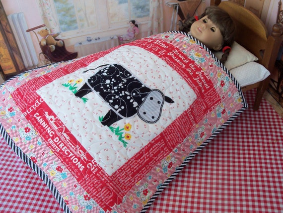 Farmcookies Embroidered Keepsake Heirloom Farm Girl Quilt for 18" American Girl Doll / Like American Girl Doll Clothes and Bedding