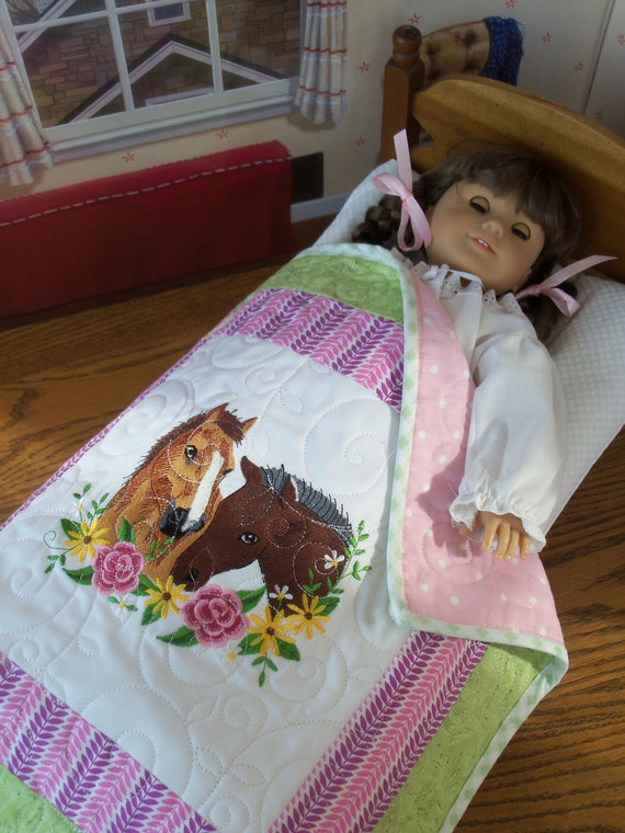 Farmcookies Embroidered Keepsake Horse Heirloom Quilt for 18" American Girl Doll / Like American Girl Doll Clothes and Bedding