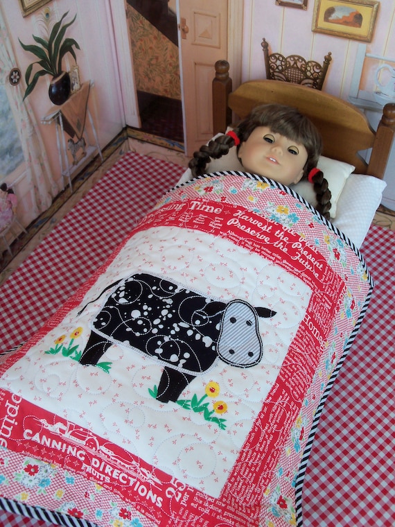 Farmcookies Embroidered Keepsake Heirloom Farm Girl Quilt for 18" American Girl Doll / Like American Girl Doll Clothes and Bedding