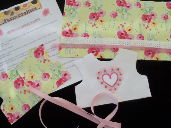 18" Size /COMPLETE SEWING KIT for 18 Inch Doll Clothes / Farmcookies Embroidered Spring Dress Kit / Fits Like American Girl Doll Clothes