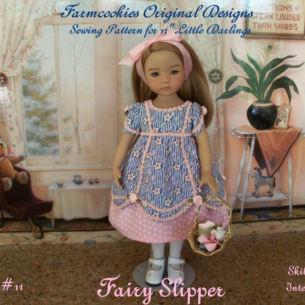 PDF Instant Download 13 Inch Sewing Pattern/ Farmcookies FAIRY SLIPPER for Dianna Effner's 13" Little Darling, Mini Maru