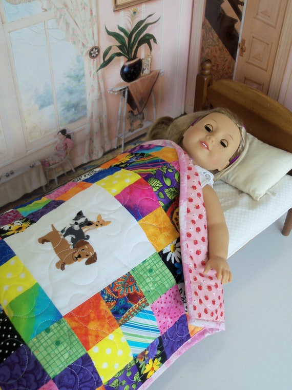 Farmcookies Patchwork Keepsake Scrap Bag Embroidered Heirloom Quilt for 18" American Girl Doll / Like American Girl Doll Clothes and Bedding