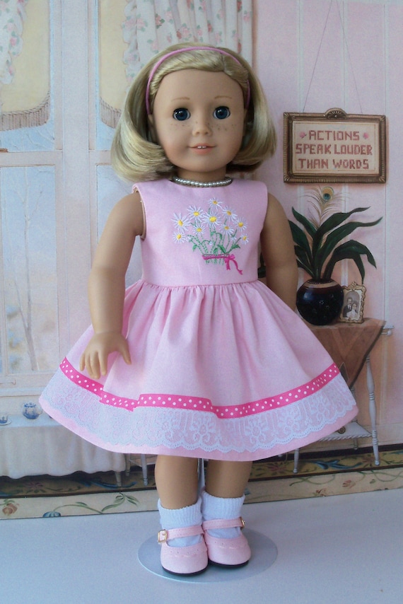 Like American Girl Doll Clothes / Kit's Embroidered Spring Dress and Shoes / 18 Inch Doll Clothes