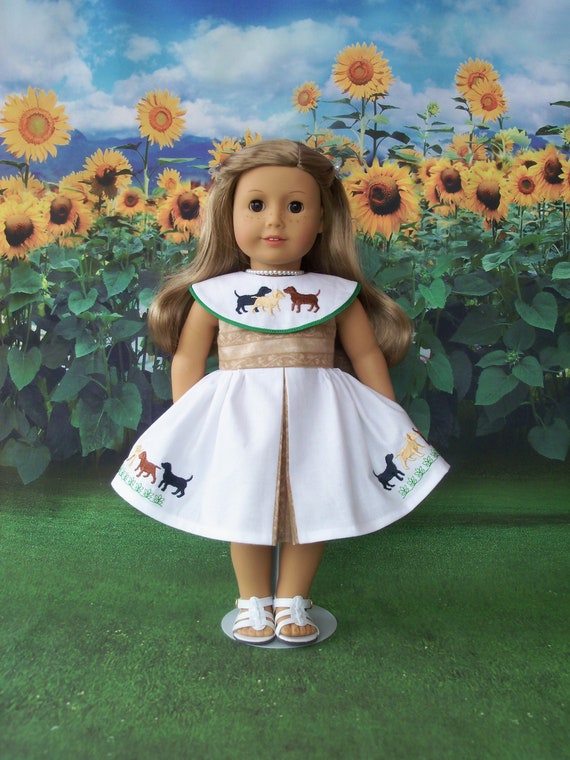 Fits Like American Girl Doll Clothes / Farmcookies Embroidered Summer Dress / 18 Inch Doll Clothes For American Girl