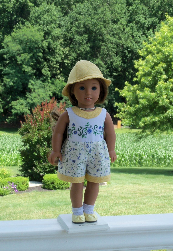 Fits Like American Girl Doll Clothes/ Farmcookies Embroidered Romper & Hat/ 18 Inch Doll Clothes For American Girl or Other 18" Doll
