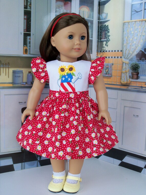 SUMMER SALE! Fits Like 18 Inch American Girl Doll Clothes/ Embroidered Dress for 18" Dolls by Farmcookies