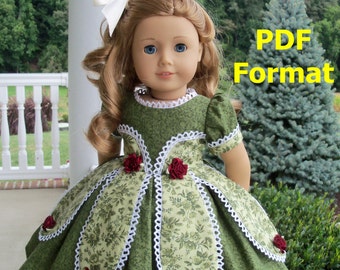 18" Size /PDF SEWING PATTERN  / Instant Download Historical Petal Gown  Pattern by Farmcookies /Like American Girl doll Clothes Pattern