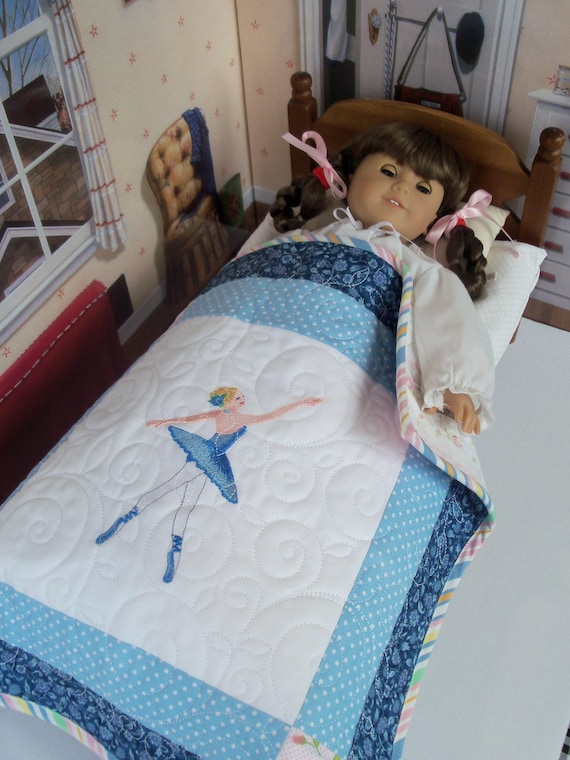 Farmcookies Embroidered Keepsake Ballerina Heirloom Quilt for 18" American Girl Doll / Like American Girl Doll Clothes and Bedding